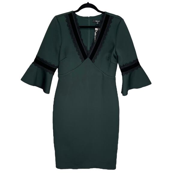 NWT BADGLEY MISCHKA Dress VELVET & LACE TRIM Emerald Green Size 10 - $420 MSRP - Picture 2 of 6